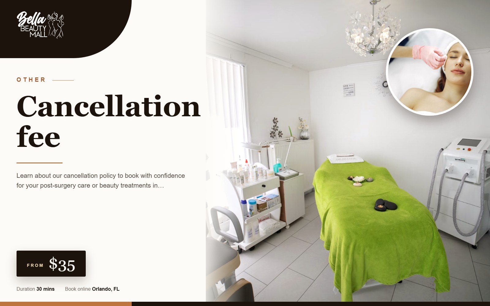Cancellation fee at Bella Beauty Mall in Orlando, FL