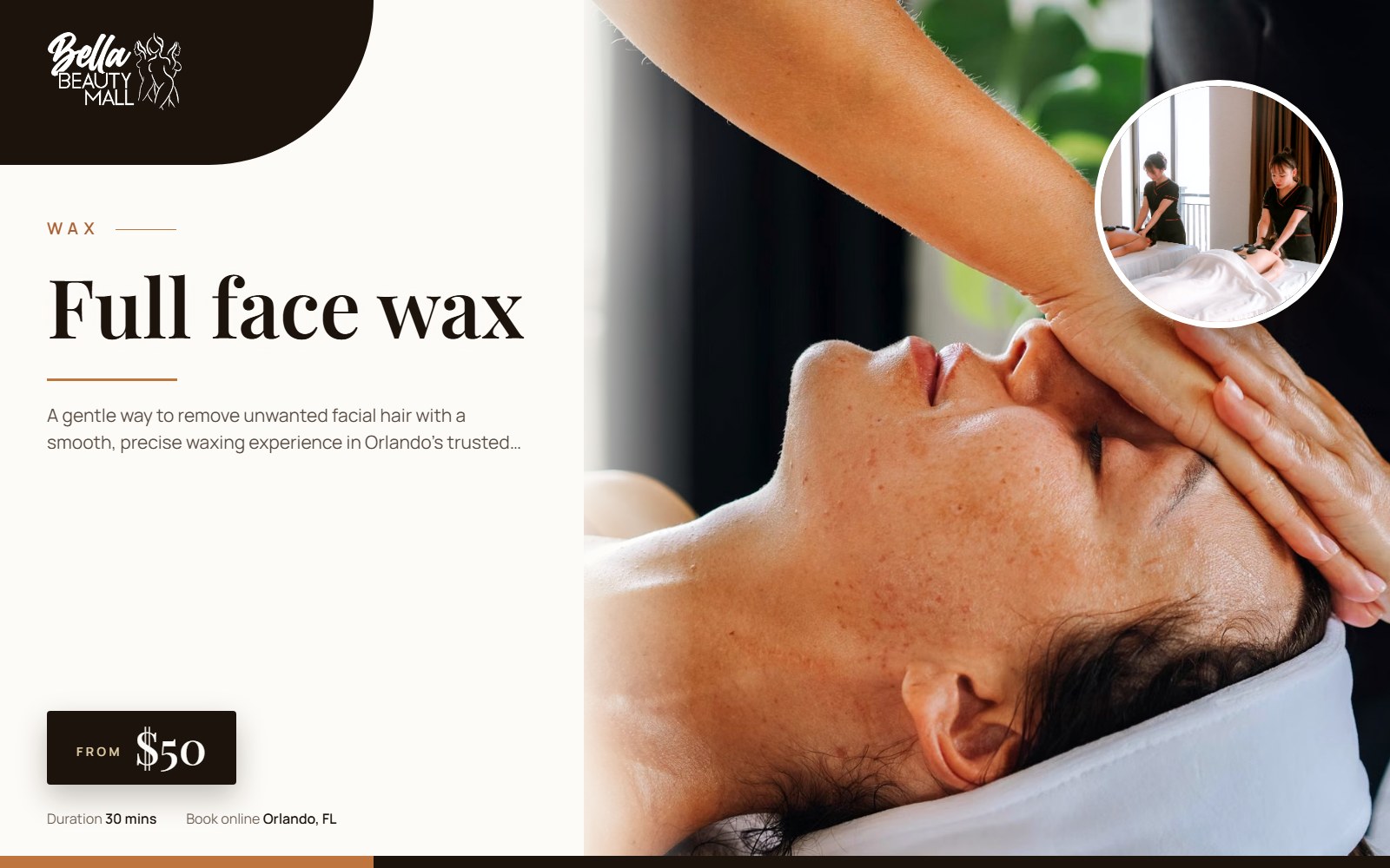 Full face wax at Bella Beauty Mall in Orlando, FL