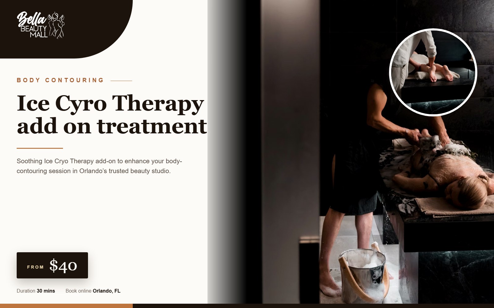 Ice Cyro Therapy add on treatment at Bella Beauty Mall in Orlando, FL