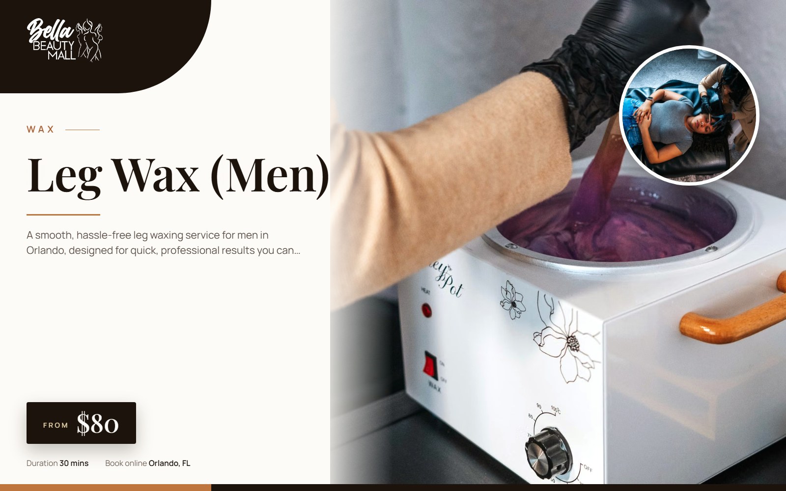 Leg Wax (Men) at Bella Beauty Mall in Orlando, FL