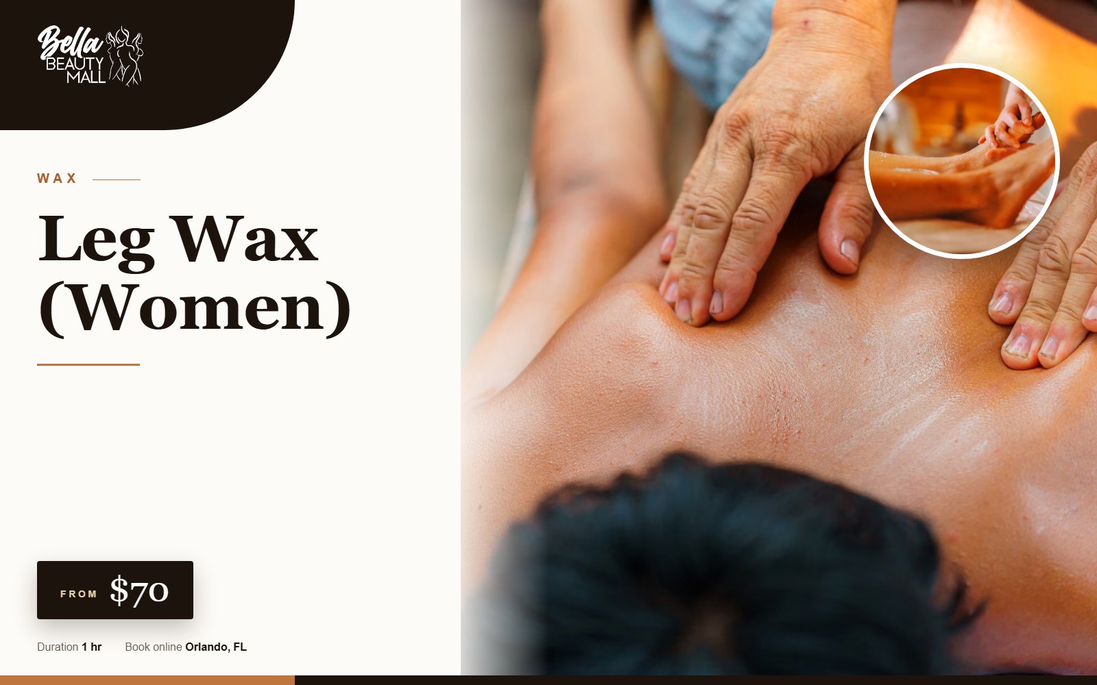 Leg Wax (Women) at Bella Beauty Mall in Orlando, FL
