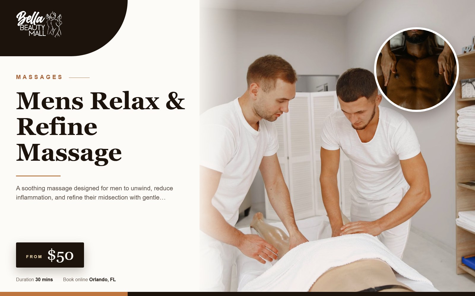 Mens Relax & Refine Massage at Bella Beauty Mall in Orlando, FL