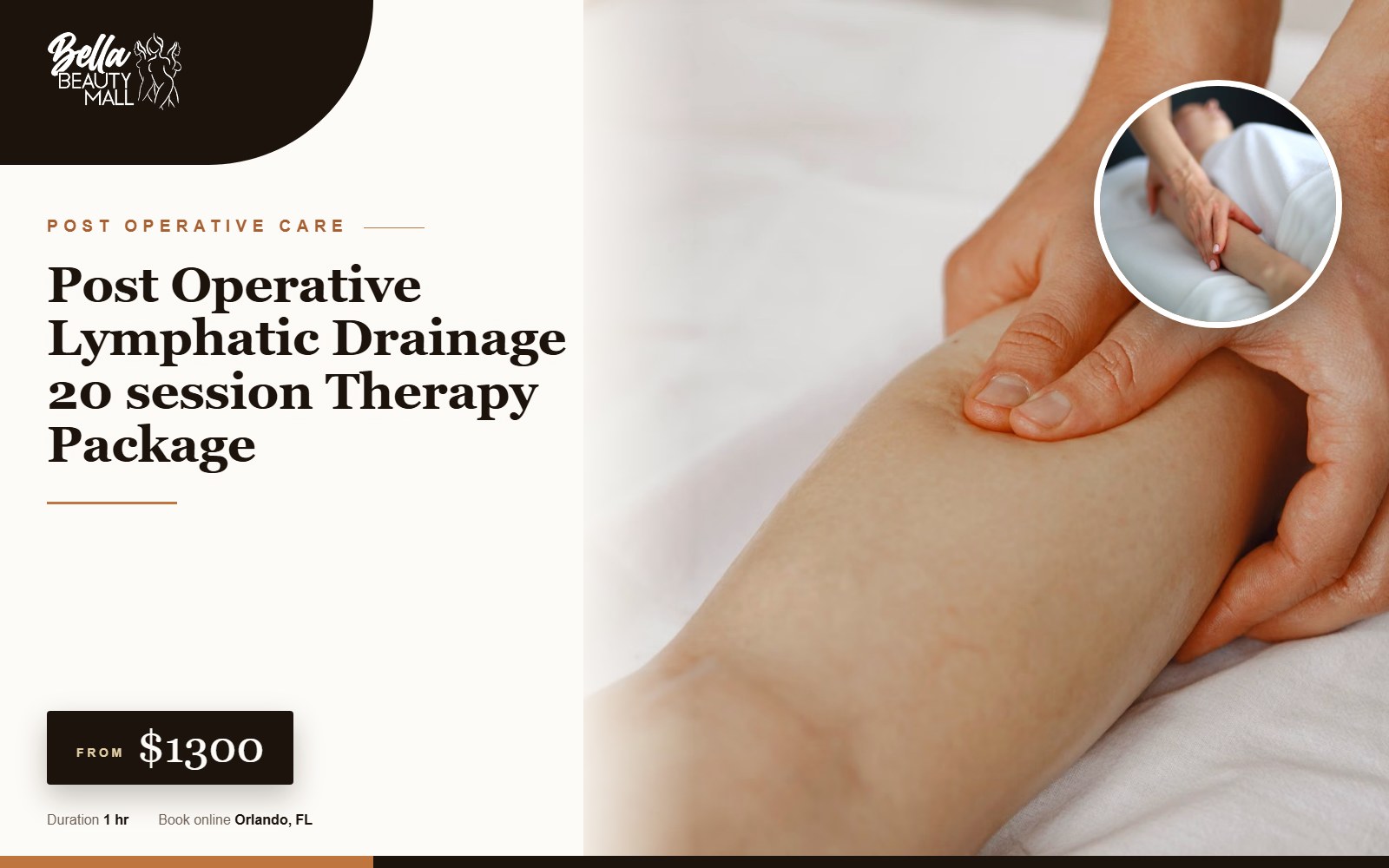 Post Operative Lymphatic Drainage 20 session Therapy Package at Bella Beauty Mall in Orlando, FL